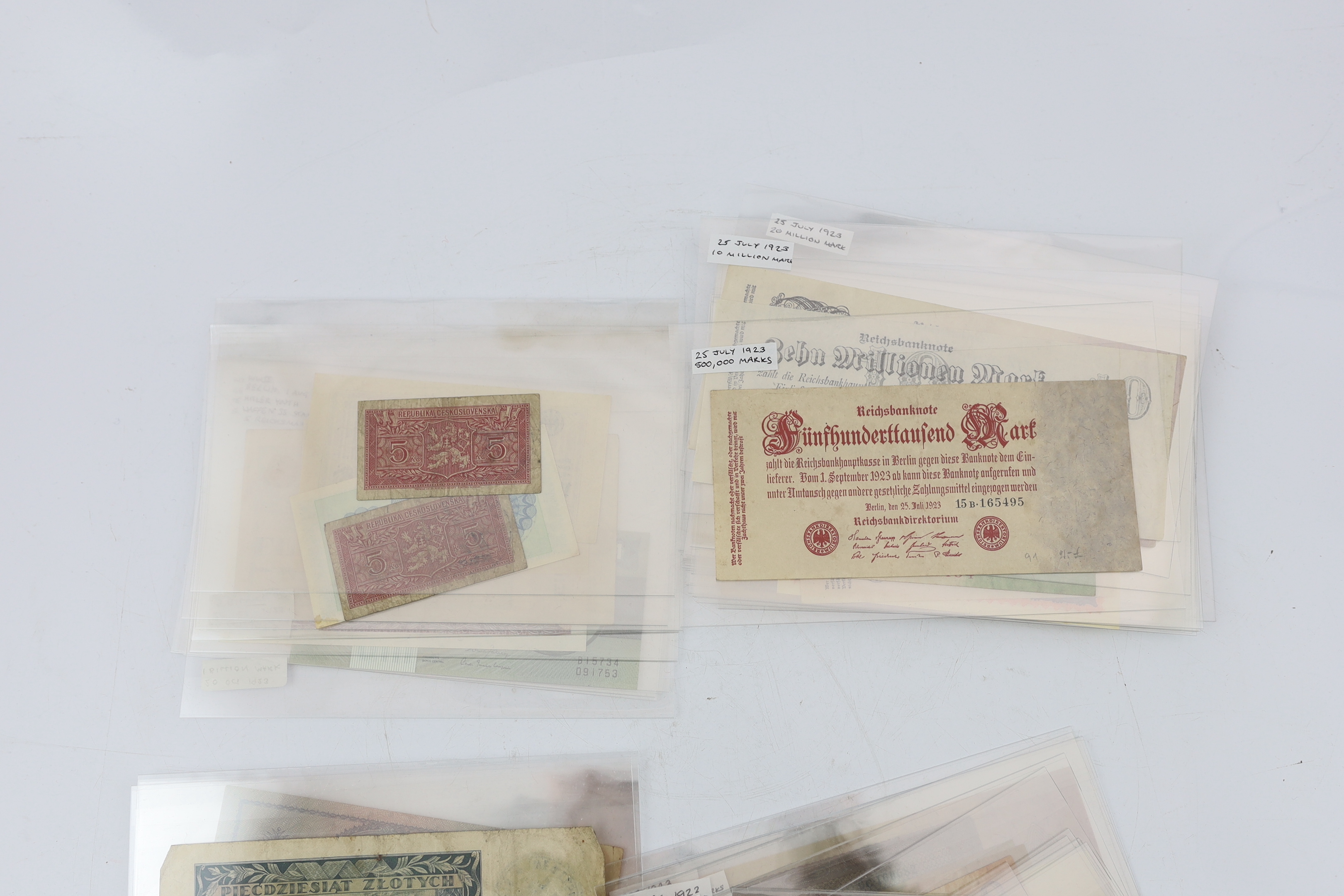 World Bank notes, 1920s-1940s to include German Reichsbank notes, inflationary period, World War II allied military zone bank notes, Belgium, Poland, Greece etc.